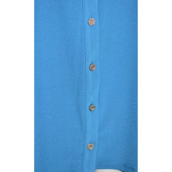 Susan Graver Liquid Knit Blue Button Front Long Sleeve Shirt Ornate Buttons  M - Picture 3 of 8
